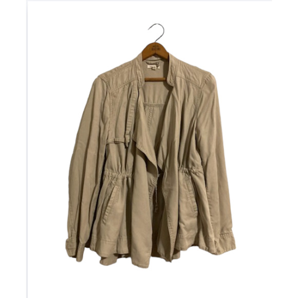 Beige Drawstring Draped Coat - Silence & Noise - Tan Cinched Jacket - Picture 2 of 9